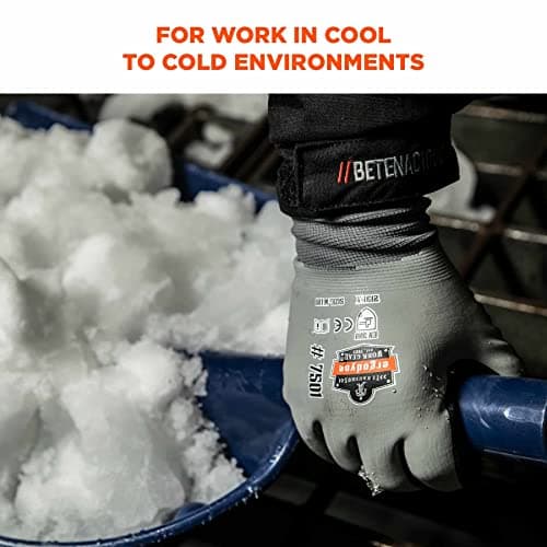 Ergodyne ProFlex 7501 Waterproof Winter Work Gloves, Sandy Nitrile Coats Palms, Gray
