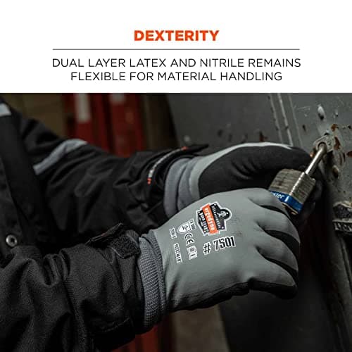 Ergodyne ProFlex 7501 Waterproof Winter Work Gloves, Sandy Nitrile Coats Palms, Gray
