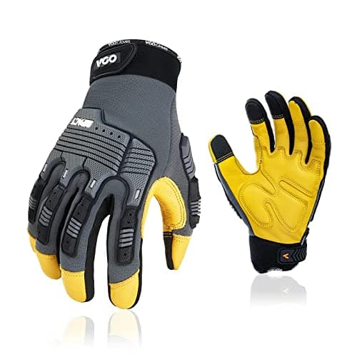 Leather Heavy Duty Work Gloves for Mechanics — 1 Pair - Gray Yellow