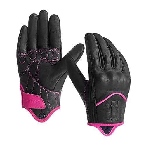 Women's Leather Motorcycle Gloves for Road Racing, Cycling, Climbing, and Powersports with Touchscreen - GL016 — Pink/Black