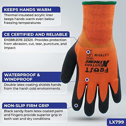 Frost Busters LX799 Waterproof Insulated Cold Weather Work Gloves, Firm Grip
