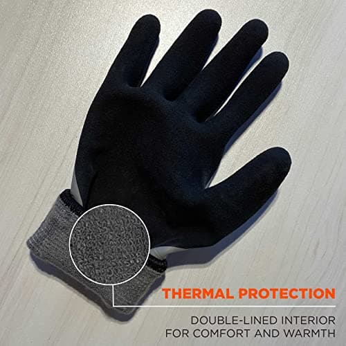 Ergodyne ProFlex 7501 Waterproof Winter Work Gloves, Sandy Nitrile Coats Palms, Gray