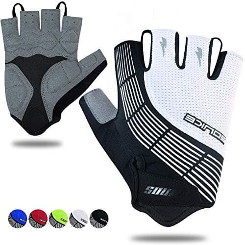 Souke Sports Half-Finger Cycling Gloves MTB Road Anti-Slip Shock-Absorbing — White-black