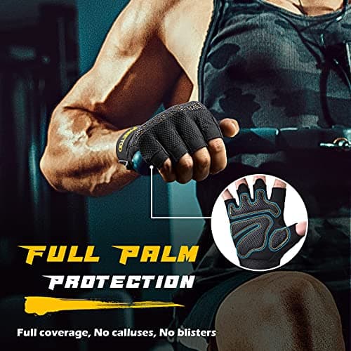 Men's FREETOO Workout Gloves: Full Palm Protection, Ultra Ventilated Weight Lifting Gloves with Cushion Pads and Silicone Grip for Exercise Fitness