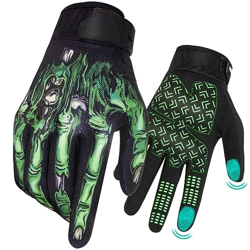 Touchscreen Non-Slip Skeleton Motorcycle Gloves for Men and Women — Green Skeleton