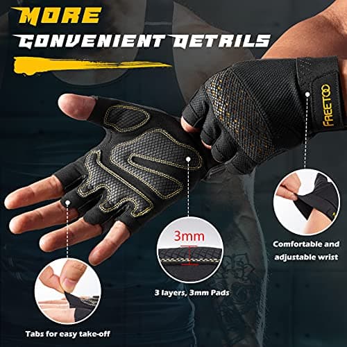 Men's FREETOO Workout Gloves: Full Palm Protection, Ultra Ventilated Weight Lifting Gloves with Cushion Pads and Silicone Grip for Exercise Fitness