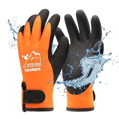 100% Waterproof Gloves for Men and Women, Touchscreen, Thermal, and Grip for Cold Weather, Grey, X-Large — Orange