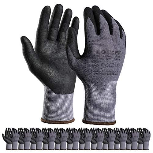 LOCCEF MicroFoam Nitrile-Coated Safety Work Gloves, 12 Pairs, Seamless Knit Knicks