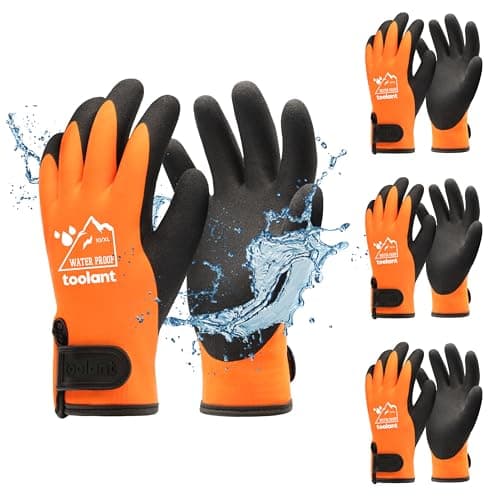 100% Waterproof Gloves for Men and Women, Touchscreen, Thermal, and Grip for Cold Weather, Grey, X-Large — Orange-3 Pairs