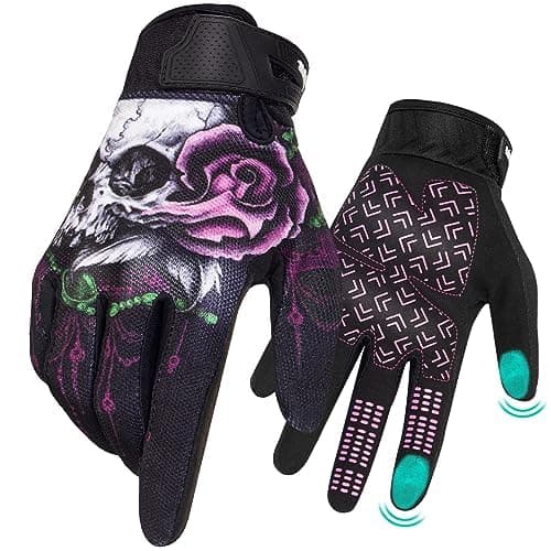 Touchscreen Non-Slip Skeleton Motorcycle Gloves for Men and Women — Pink Skull