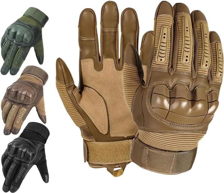 Wegodal Heavy-Duty Tactical Full-Finger Gloves for Men - Indestructible Touchscreen Camping and Motorcycle Gear — Brown