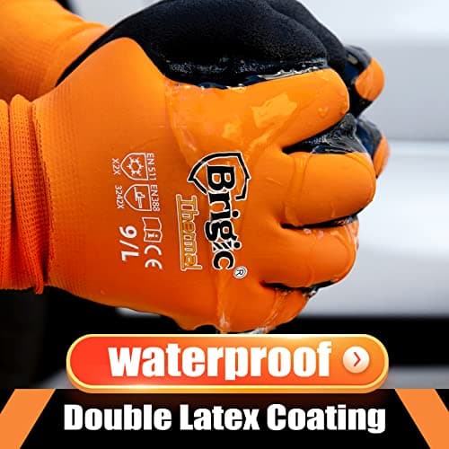 Brigic Men's Winter Waterproof Work Gloves, Insulated for Freezing 0℃