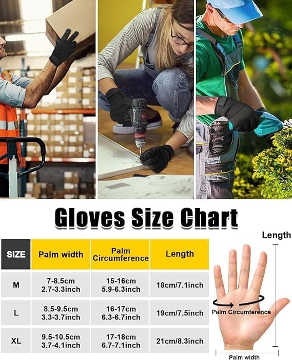 RIGWARL Work Gloves for Men and Women - Touch Screen Compatible, Tear-Resistant, High Dexterity, Breathable (Black, L)