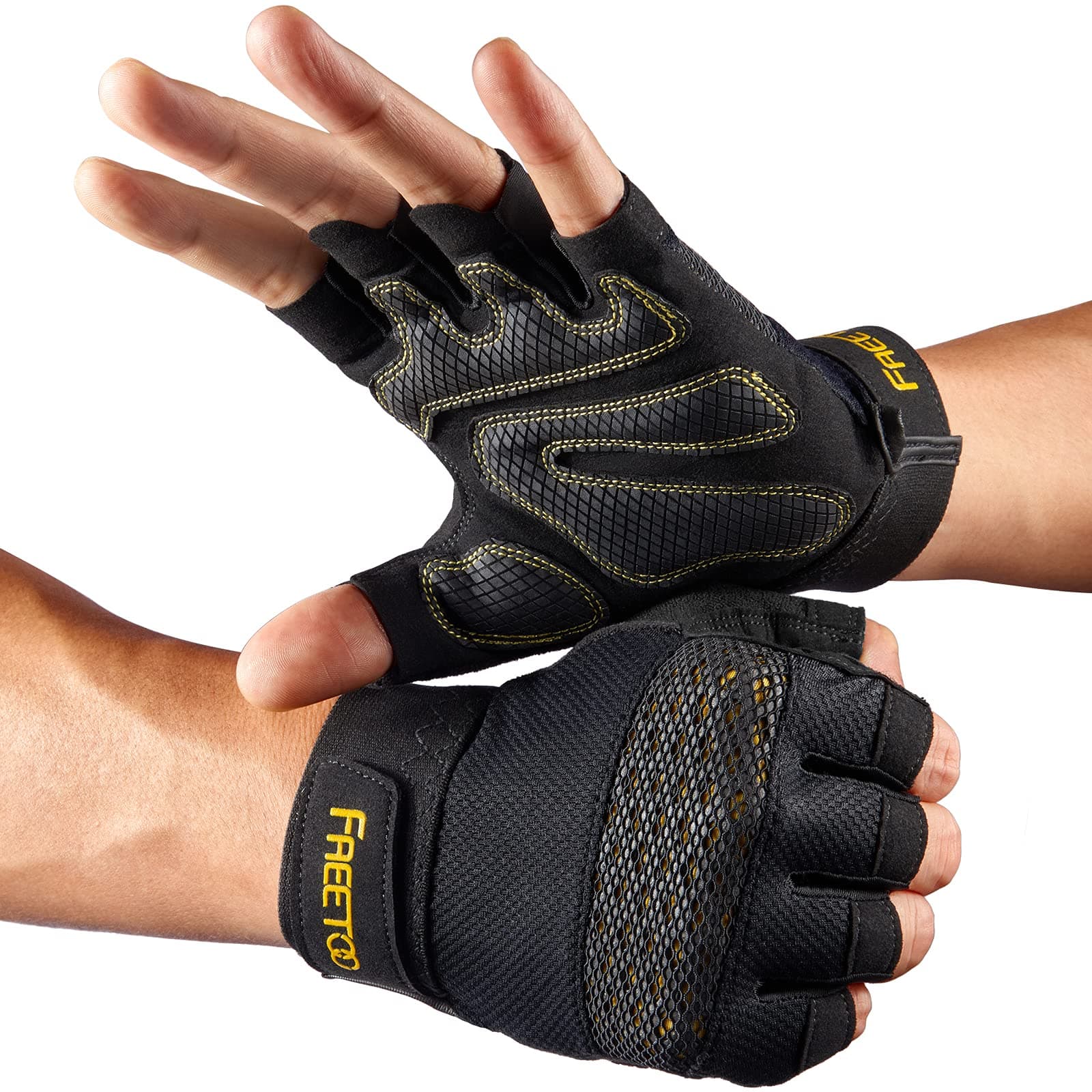 Men's FREETOO Workout Gloves: Full Palm Protection, Ultra Ventilated Weight Lifting Gloves with Cushion Pads and Silicone Grip for Exercise Fitness